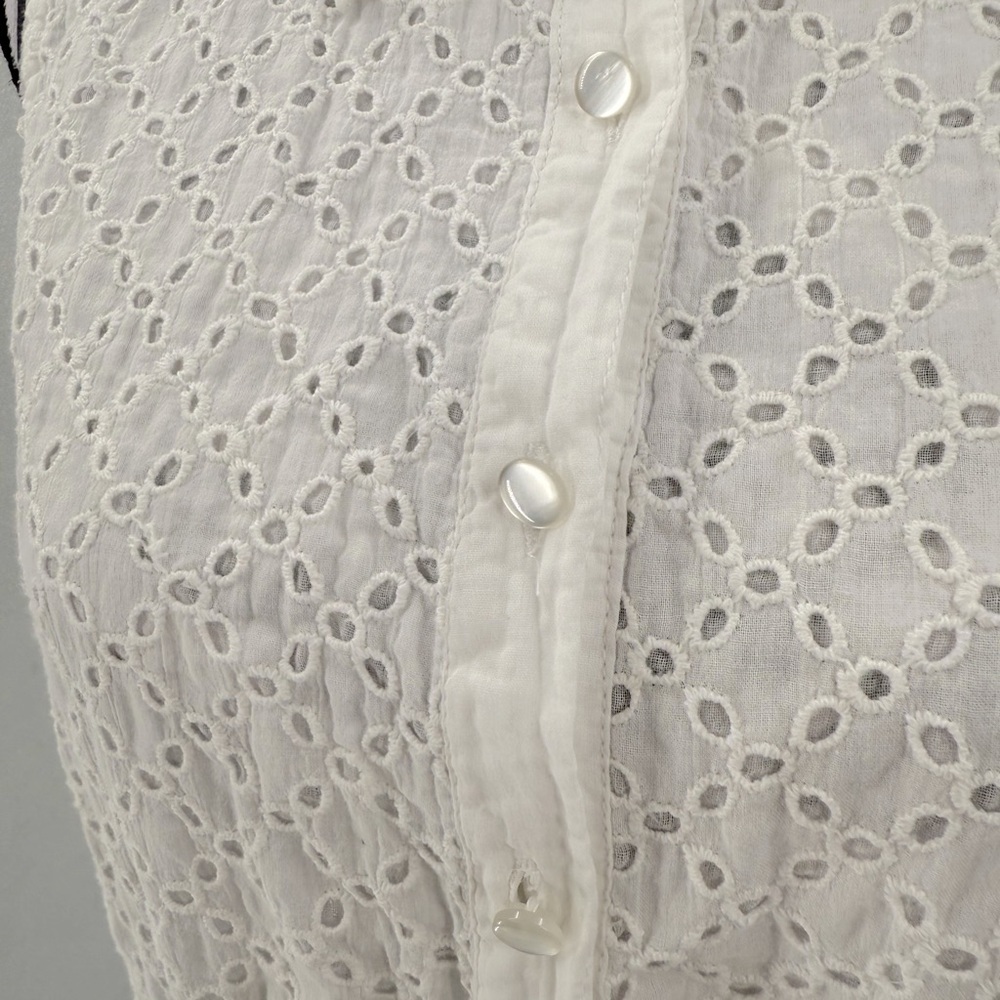 Magic White Eyelet Maxi Dress Collared Button Front Tiered Lace Boho Cottagecore - Picture 11 of 11
